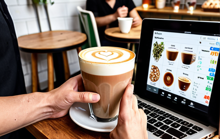 **
A vibrant café scene showcasing a budgeting and forecasting meeting. Focus on the analysis of trends, with a visual representation of increasing demand for vegan options. Tables, charts, and potentially a barista adding almond milk to a cappuccino.
**